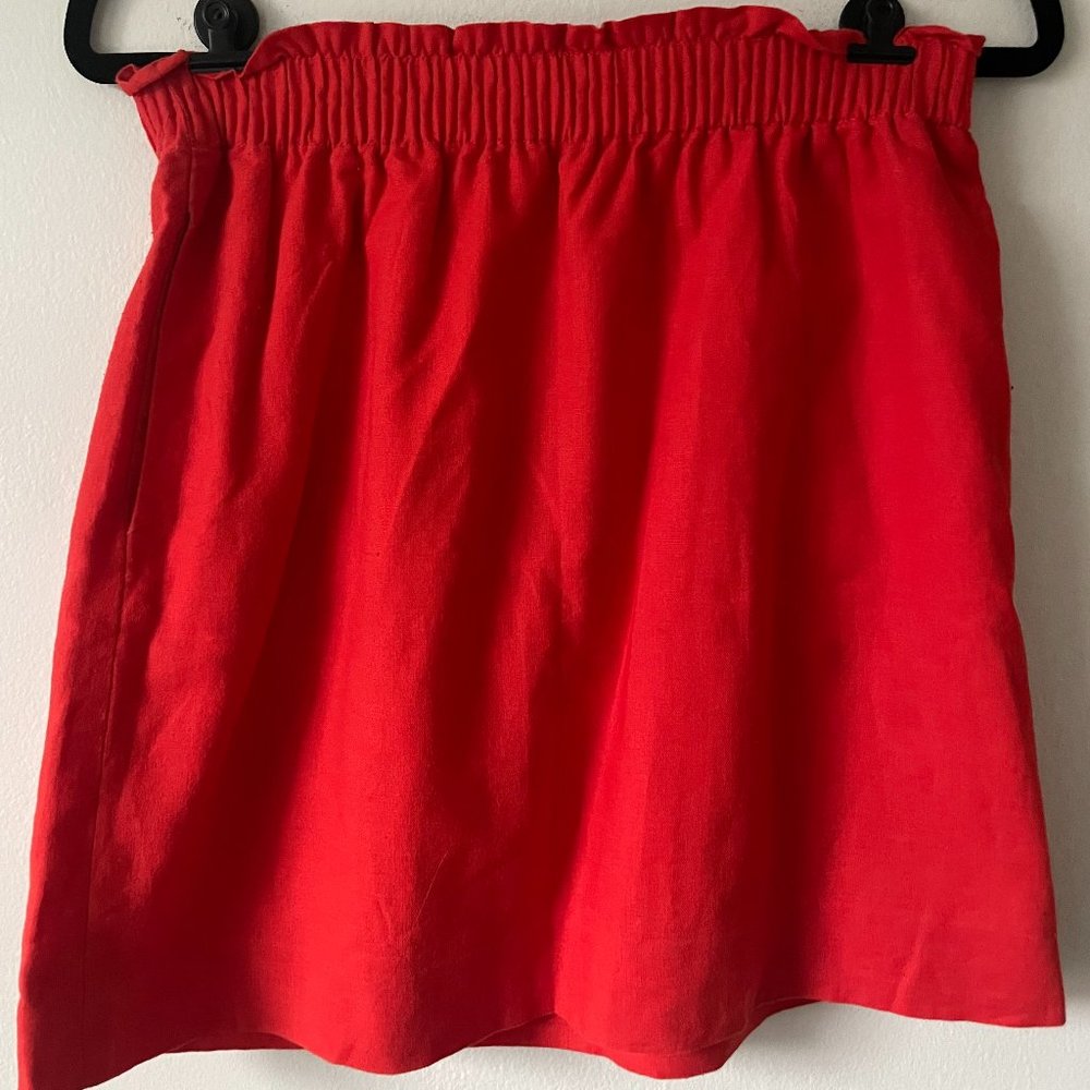 J. Crew Pull On Linen Paperbag Skirt | Red | 4